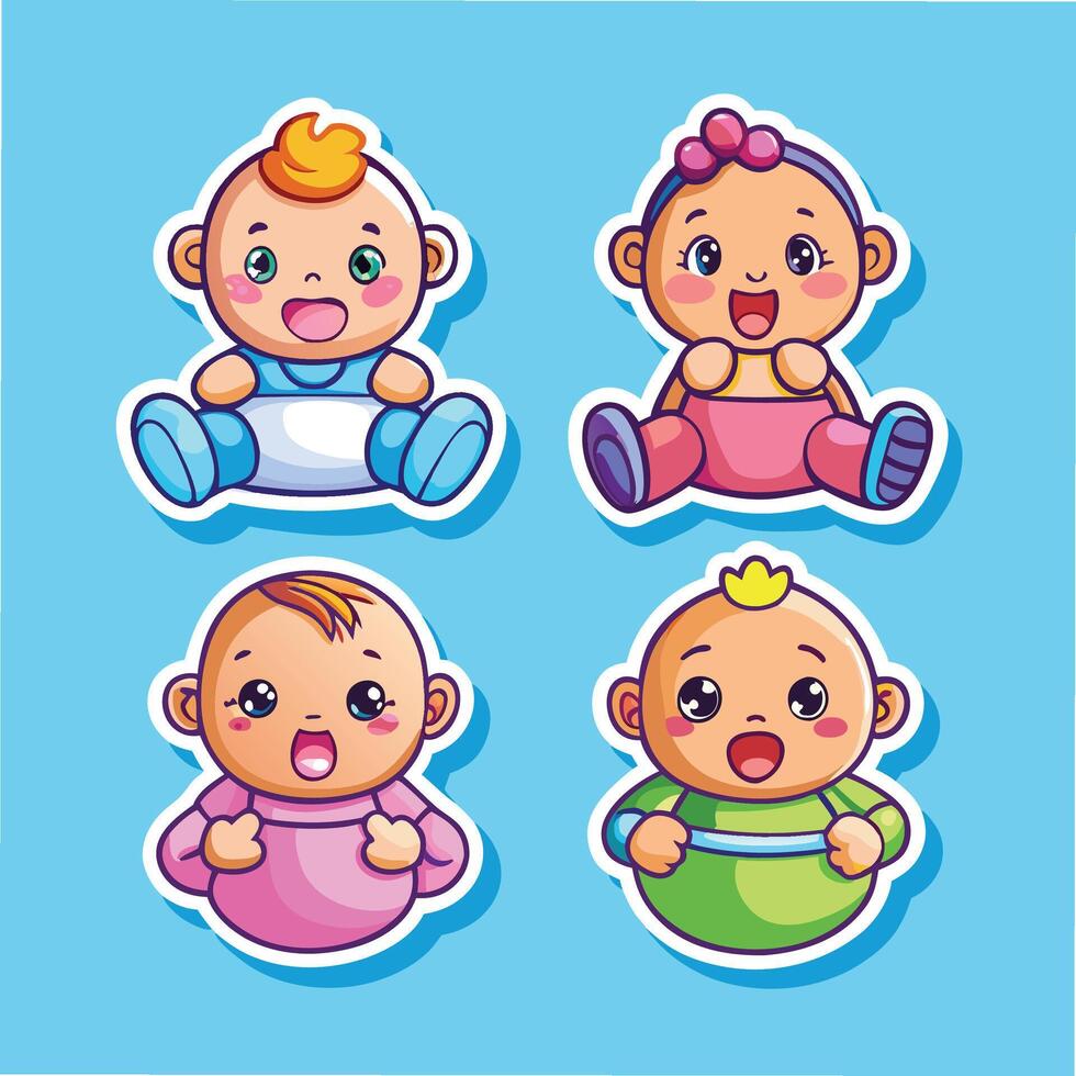 set of cute baby stickers illustration vector