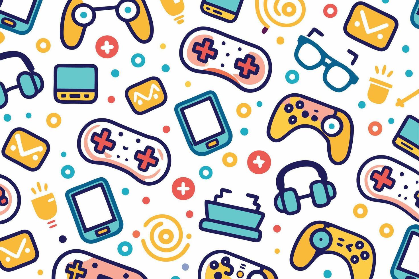 a seamless pattern with various game controllers and other items vector