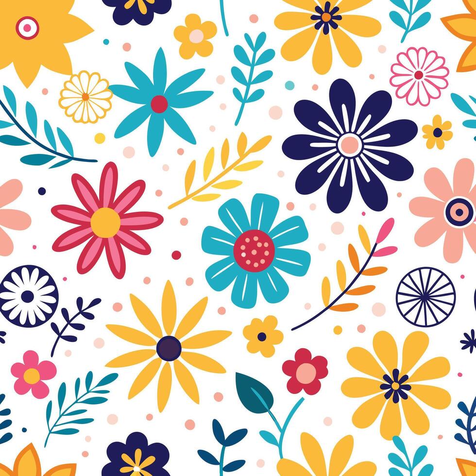 floral seamless pattern with colorful flowers and leaves vector