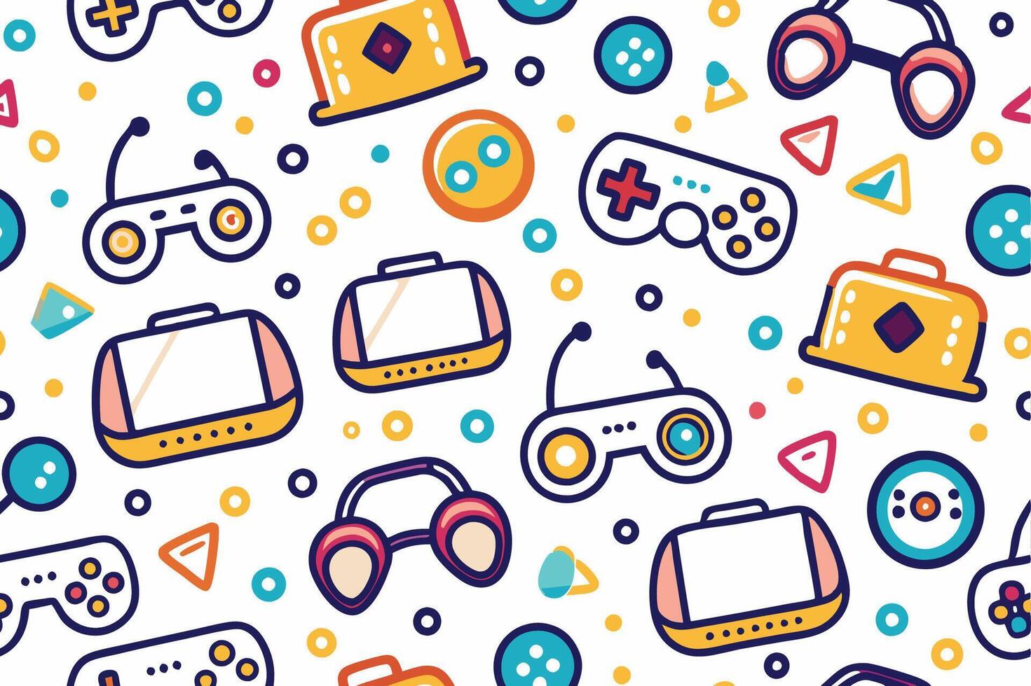 a pattern with game controllers and other items vector