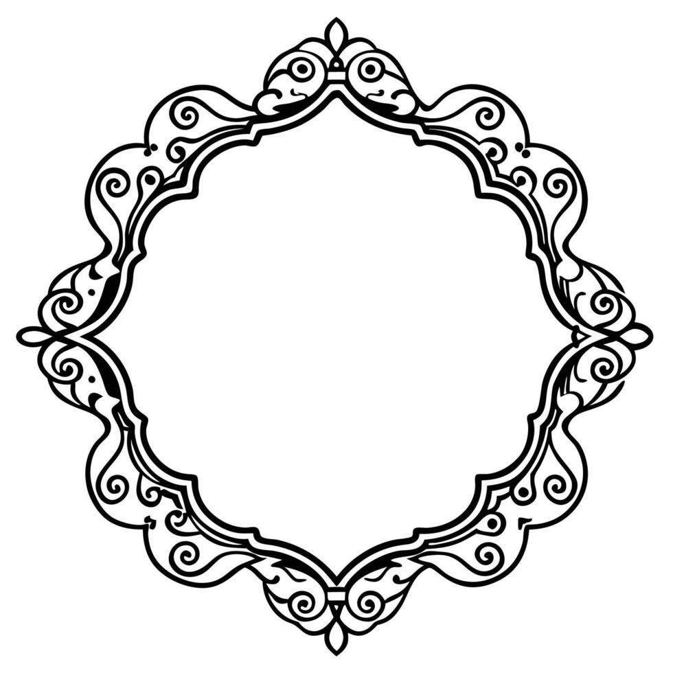 a black and white drawing of a round frame vector
