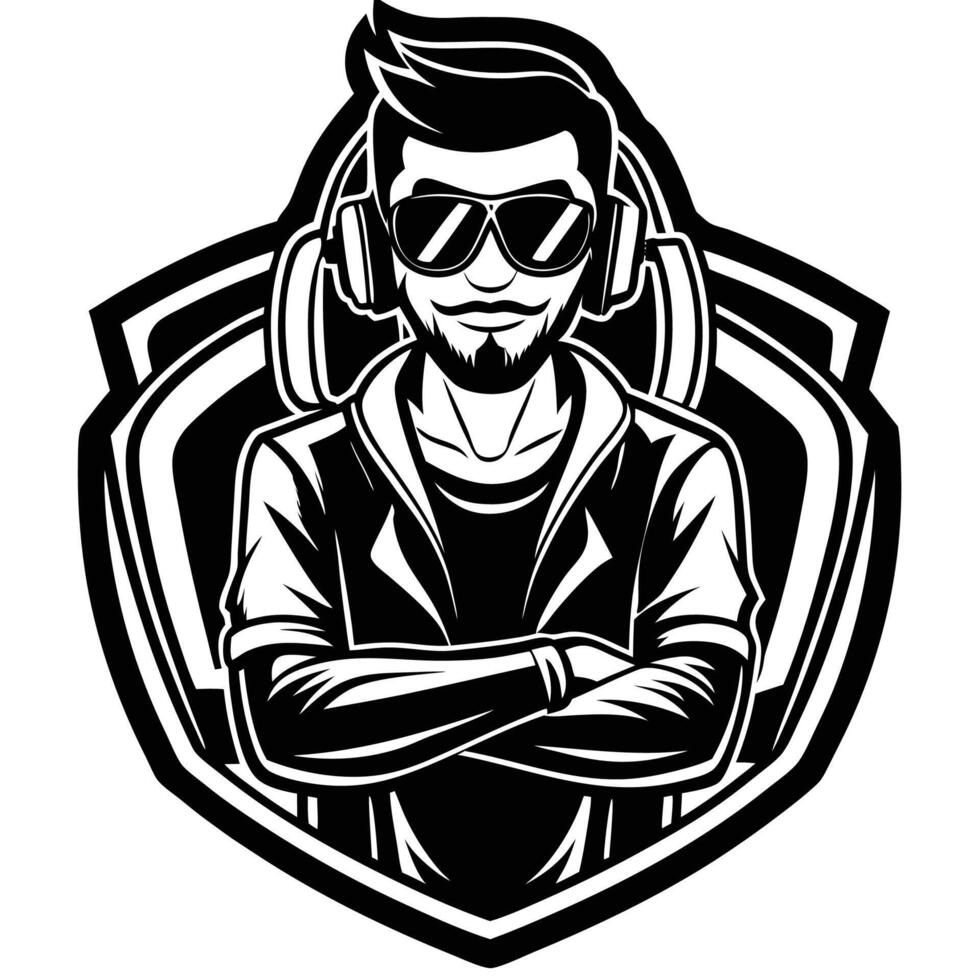 a man in sunglasses and headphones with a beard vector