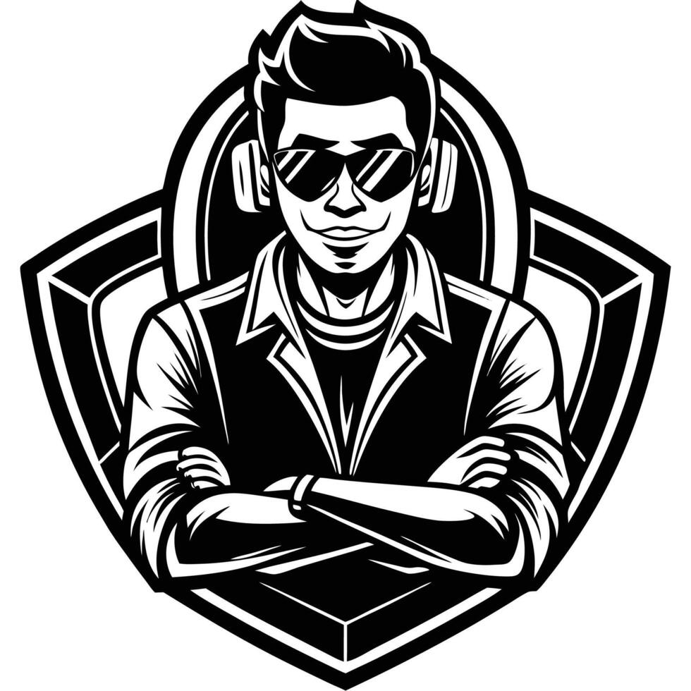 a man in sunglasses and a jacket with headphones vector