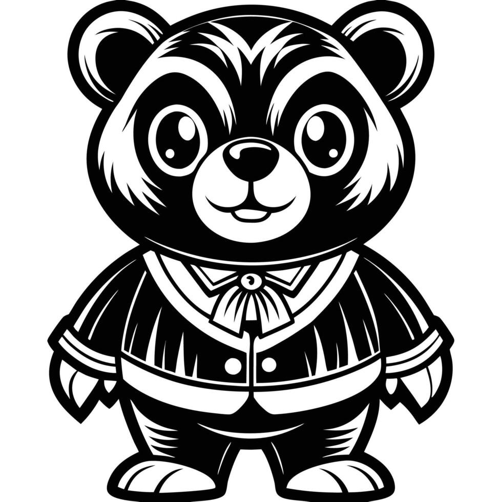 a black and white illustration of a panda wearing a suit vector