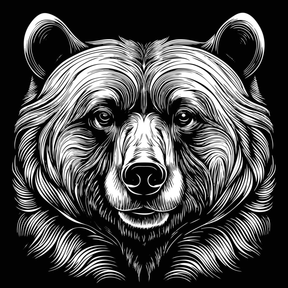 a bear head in a woodcut style on a black background vector