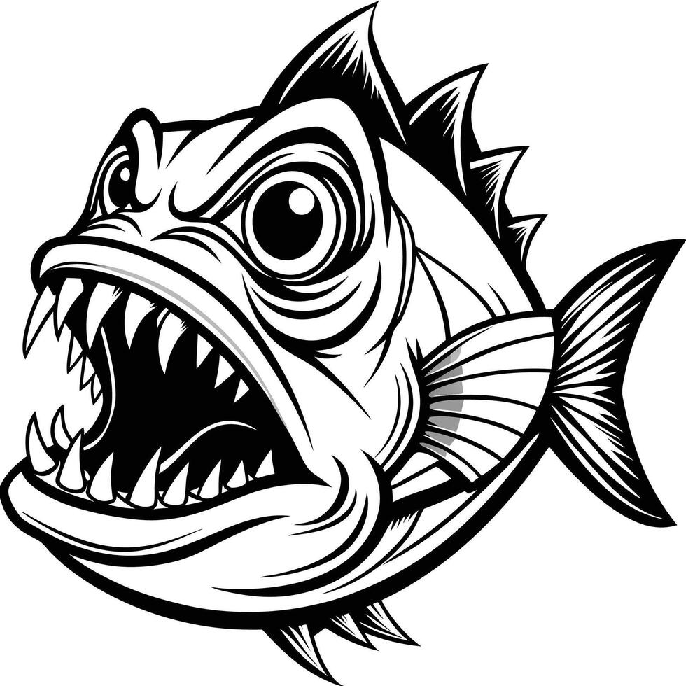 an angry fish with sharp teeth and open mouth vector