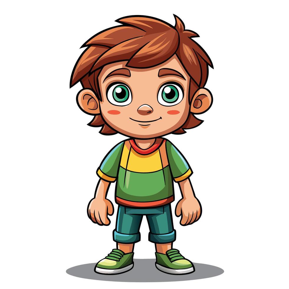 cartoon boy with green eyes and red hair standing vector