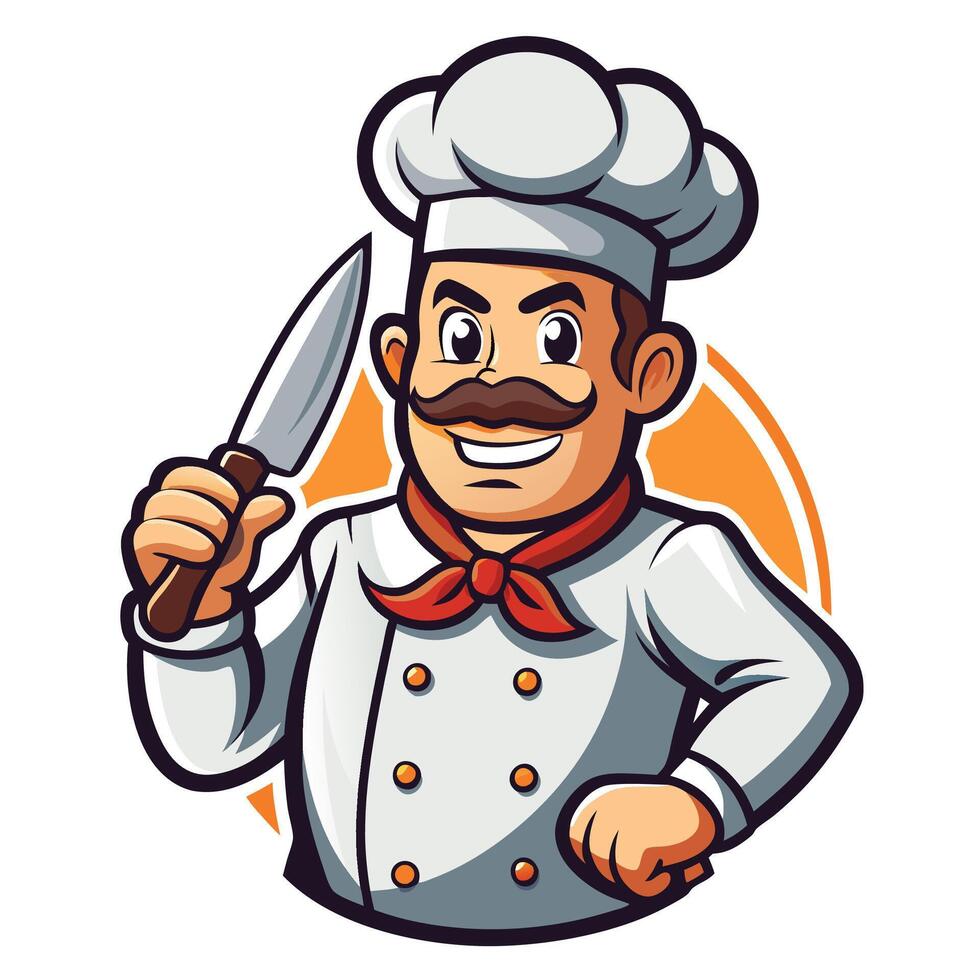 chef holding knife vector