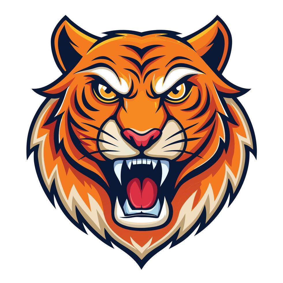 the head of an angry tiger is shown on a white background vector