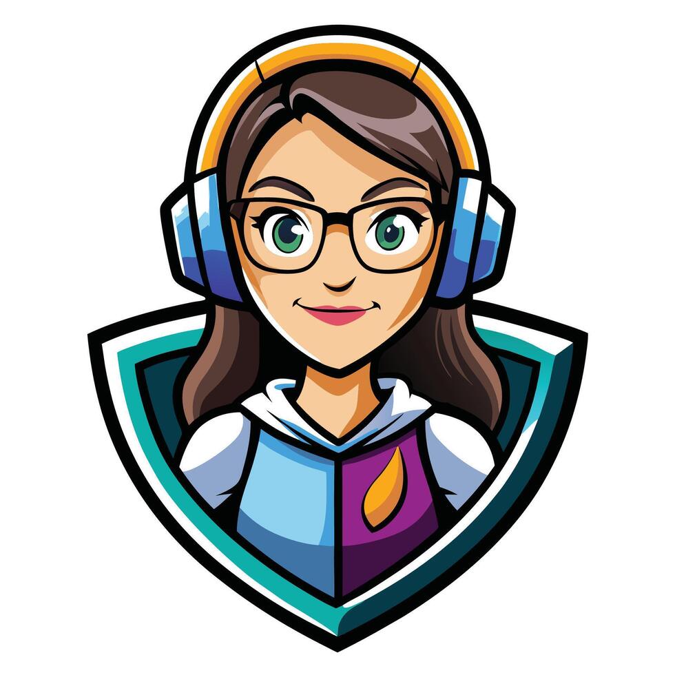 a girl wearing headphones and glasses vector