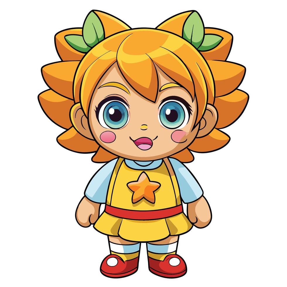 a cartoon girl with orange hair and a star on her head vector