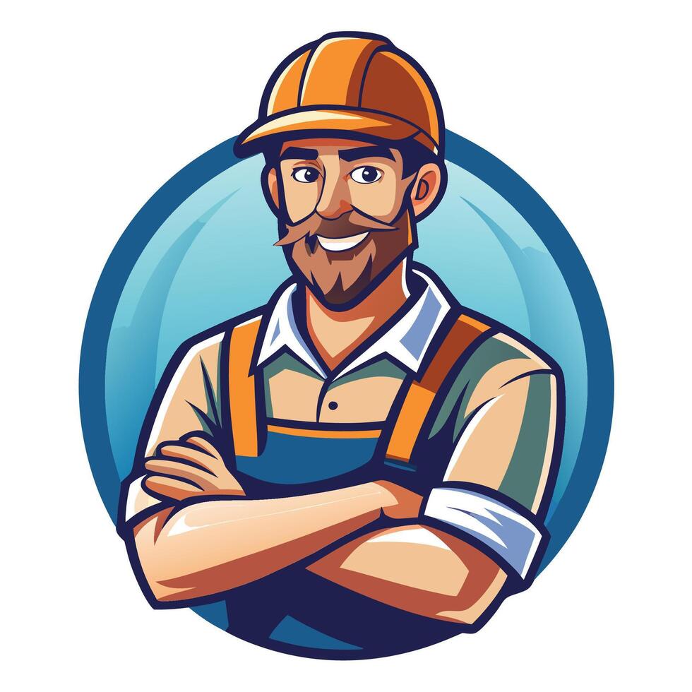 un hombre con un barba y sombrero en pie en frente de un circulo vector