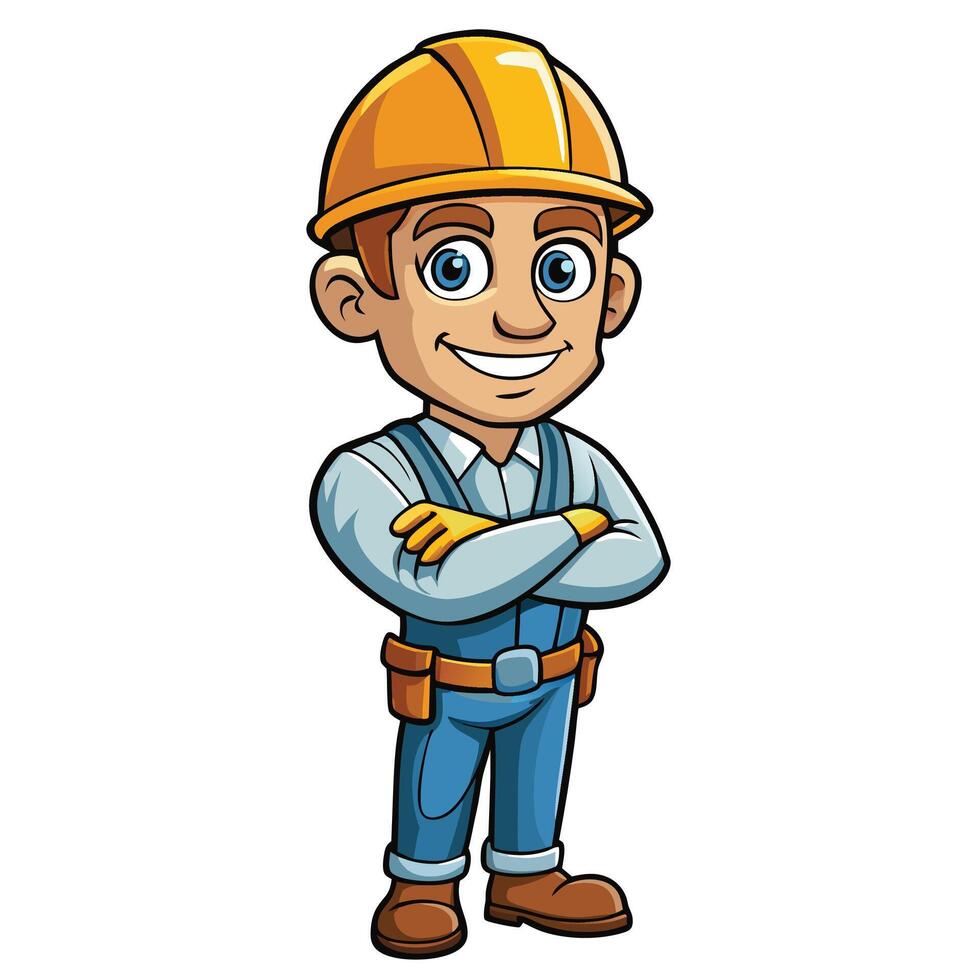 a cartoon construction worker with his arms crossed vector