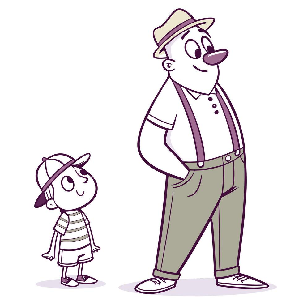a cartoon man and a little boy standing next to each other vector