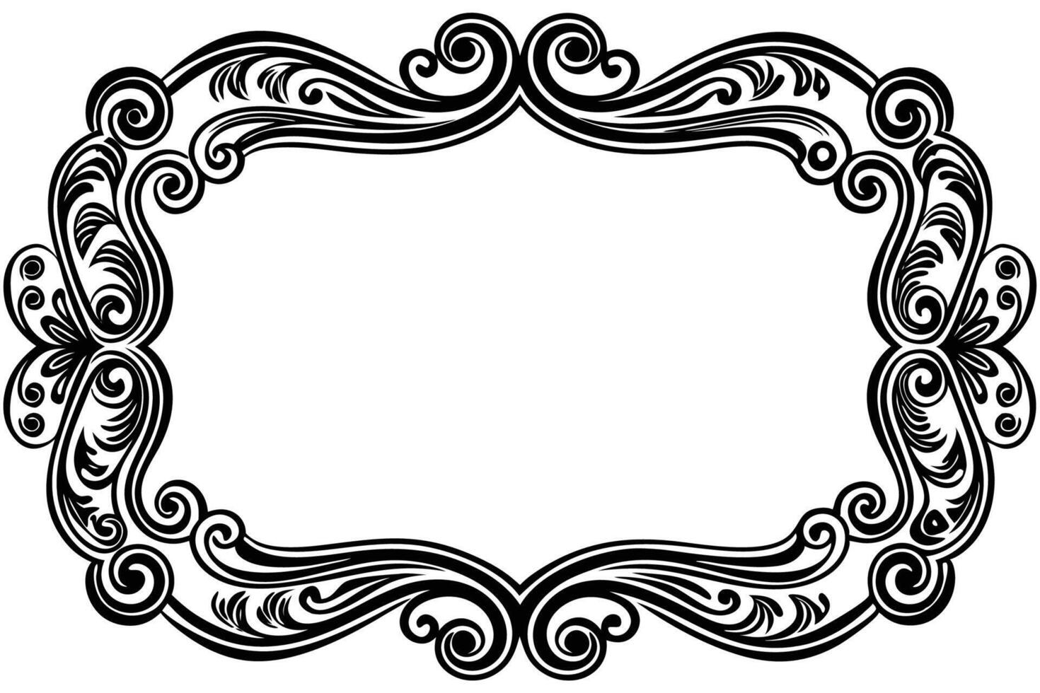 a black and white ornate frame with swirls vector