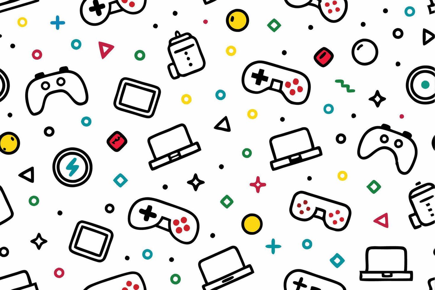 a seamless pattern with various game items vector