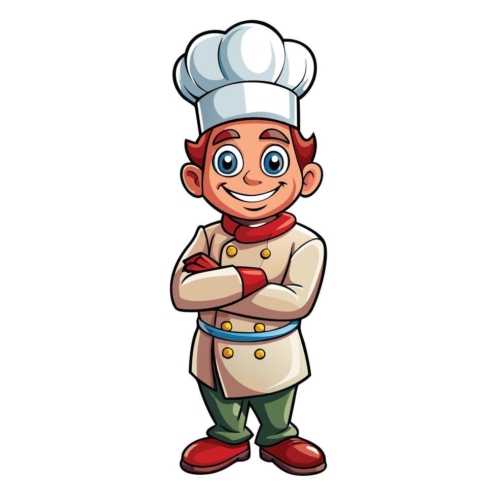 cartoon chef with arms crossed illustration vector