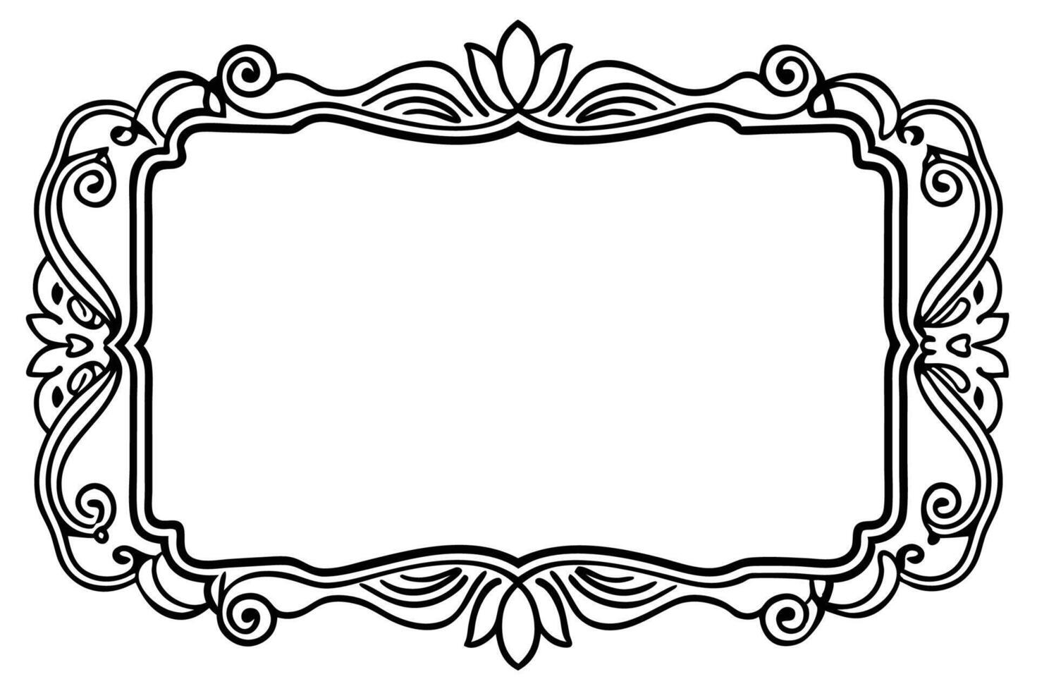 a black and white drawing of a frame with a floral design vector