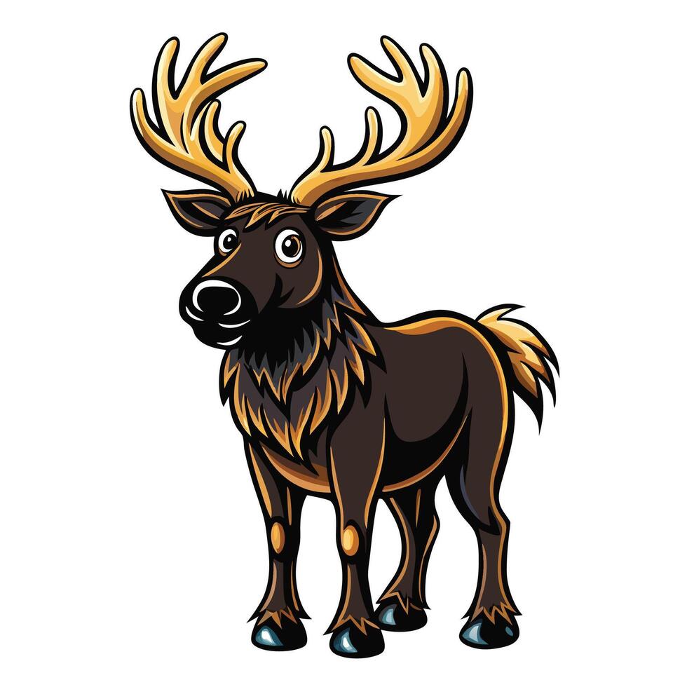 a cartoon moose with big horns standing on a white background vector