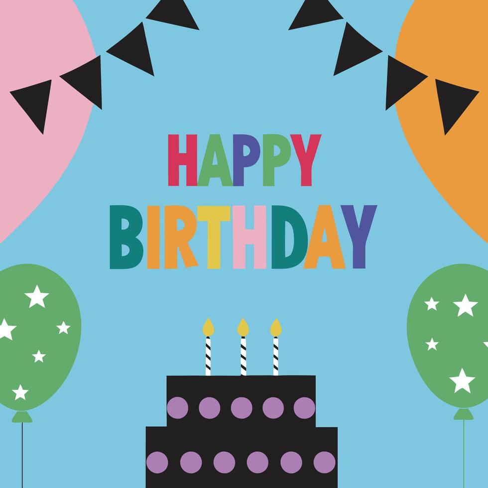 happy birthday card with cake and balloons vector