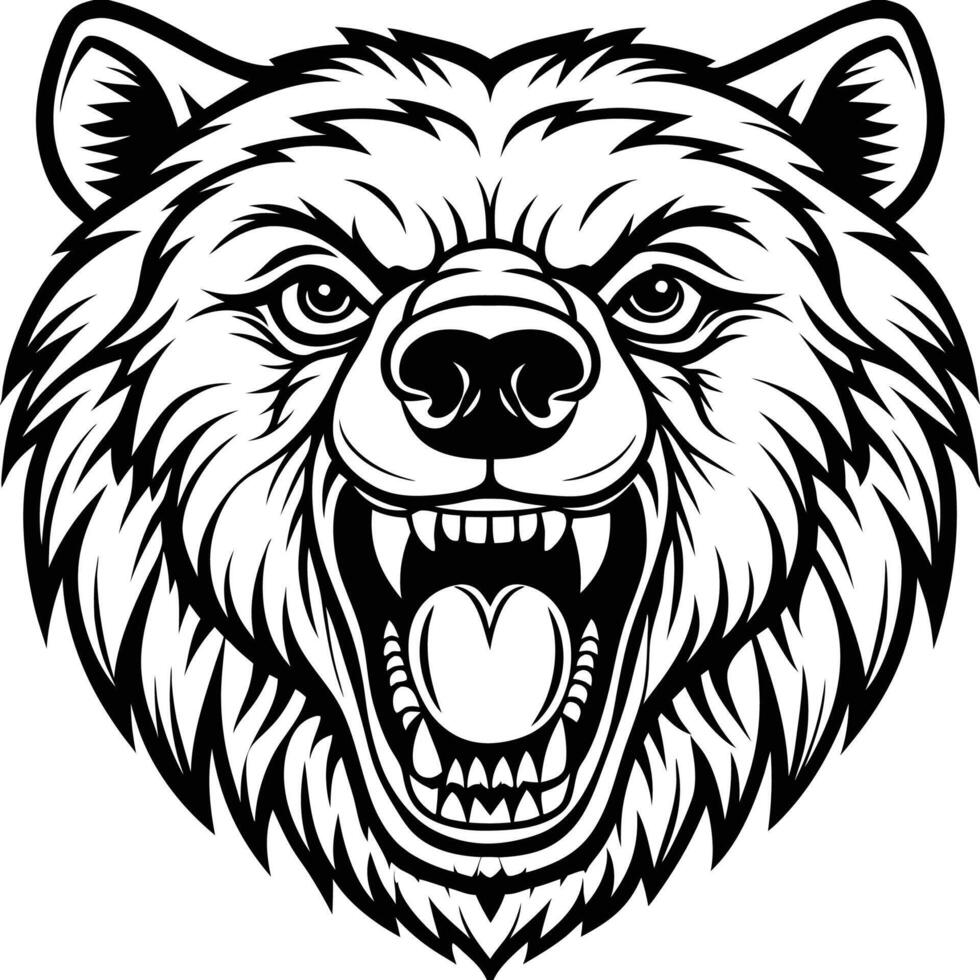 a bear head with its mouth open and its teeth showing vector