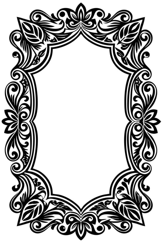 a black and white ornate frame with a floral design vector