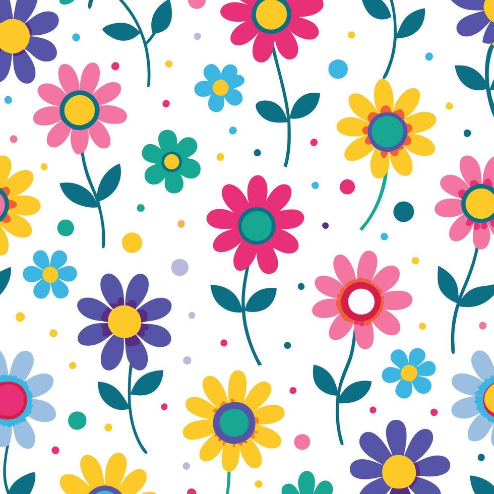 seamless pattern with colorful flowers on white background vector