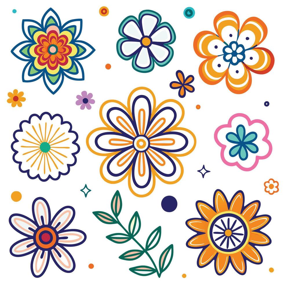 colorful flowers and leaves on a white background vector