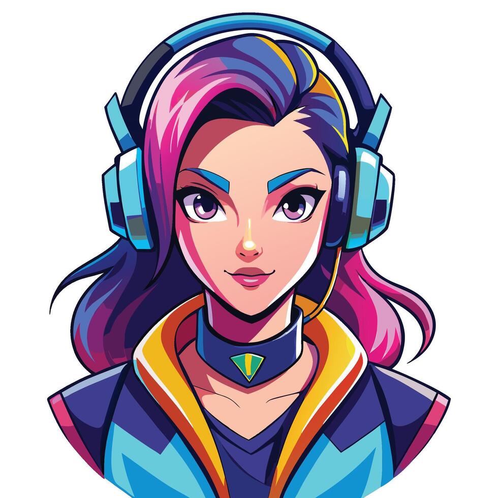 a cartoon girl with headphones on her head vector