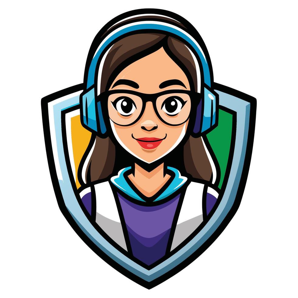 a girl wearing headphones and glasses in a shield vector