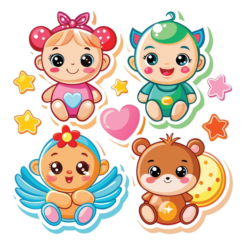 set of cute baby dolls illustration vector