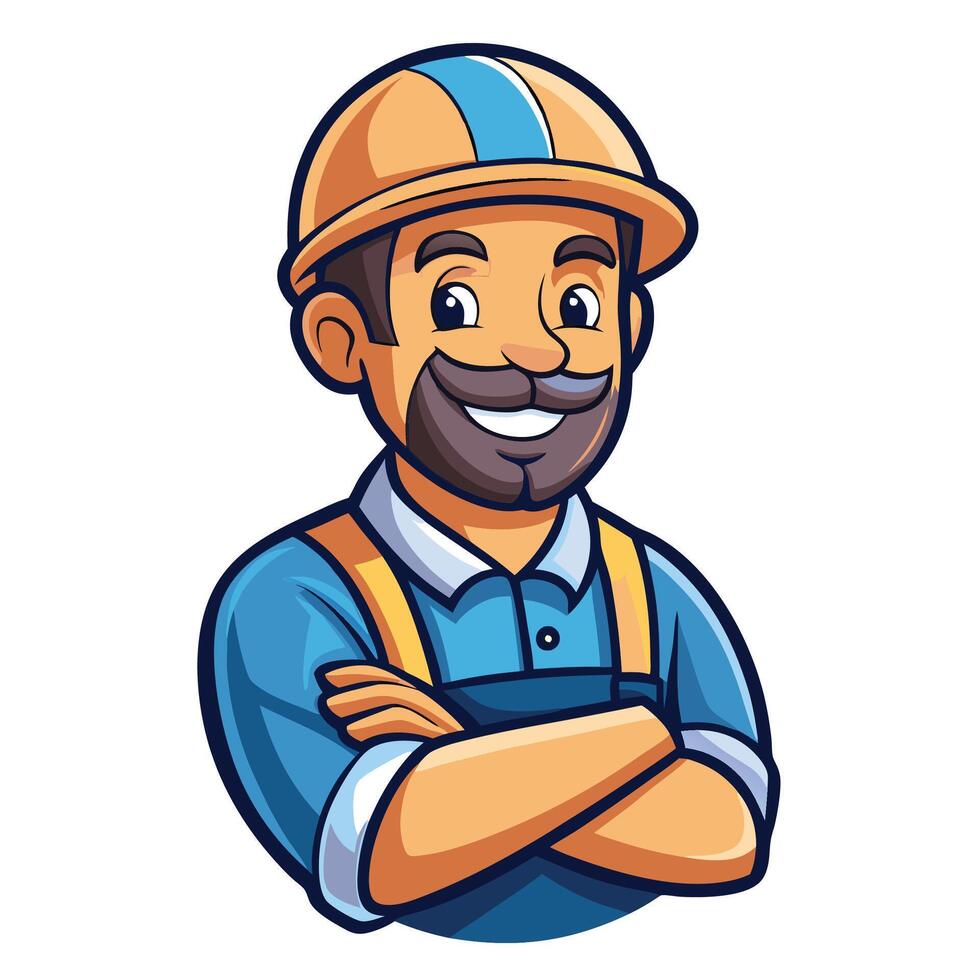 a cartoon man in overalls and a hard hat vector