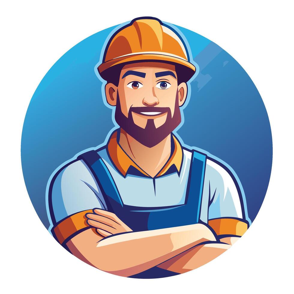 a man in overalls and a hard hat vector