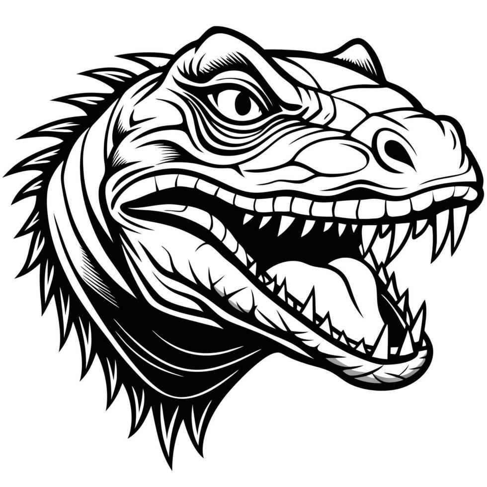 an illustration of a lizard head with its mouth open vector