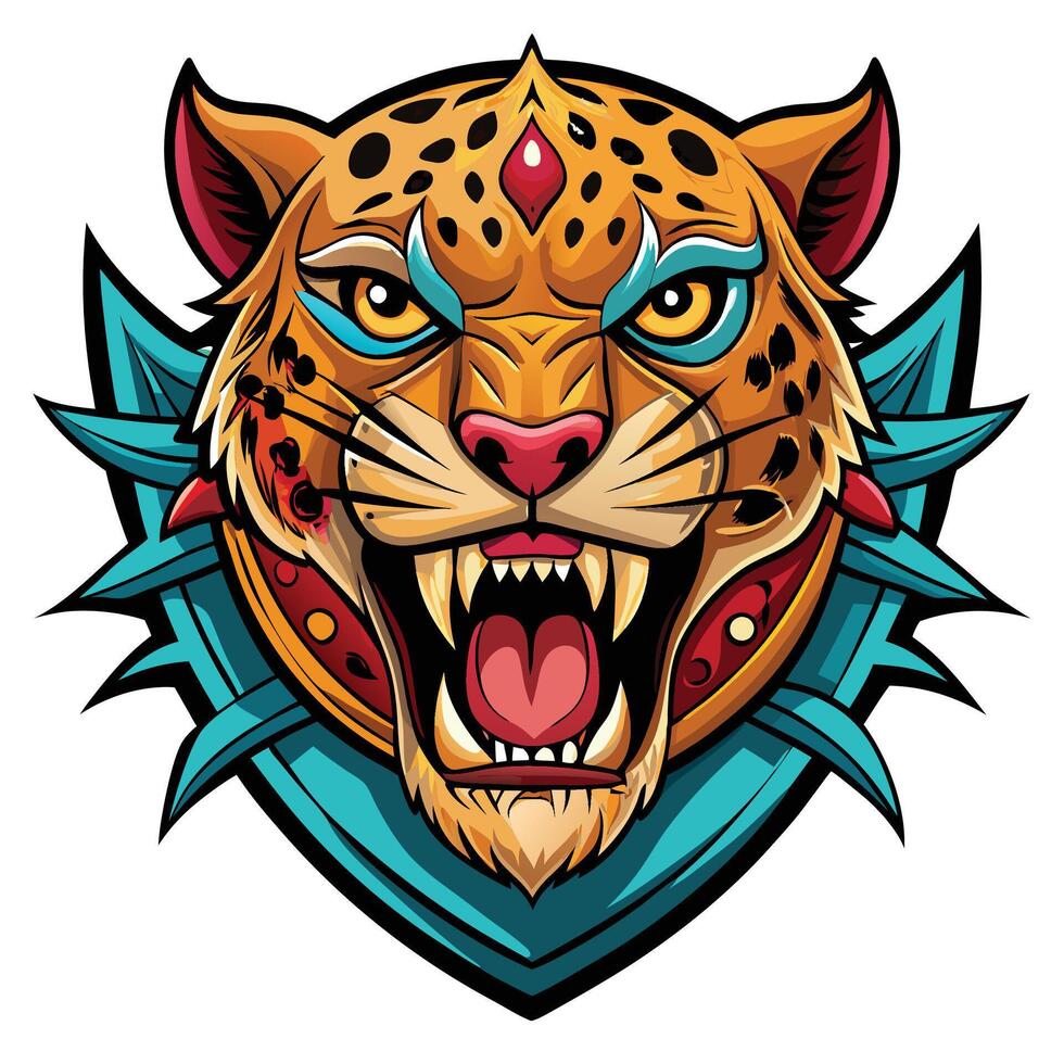 a jaguar head with a sword on it vector