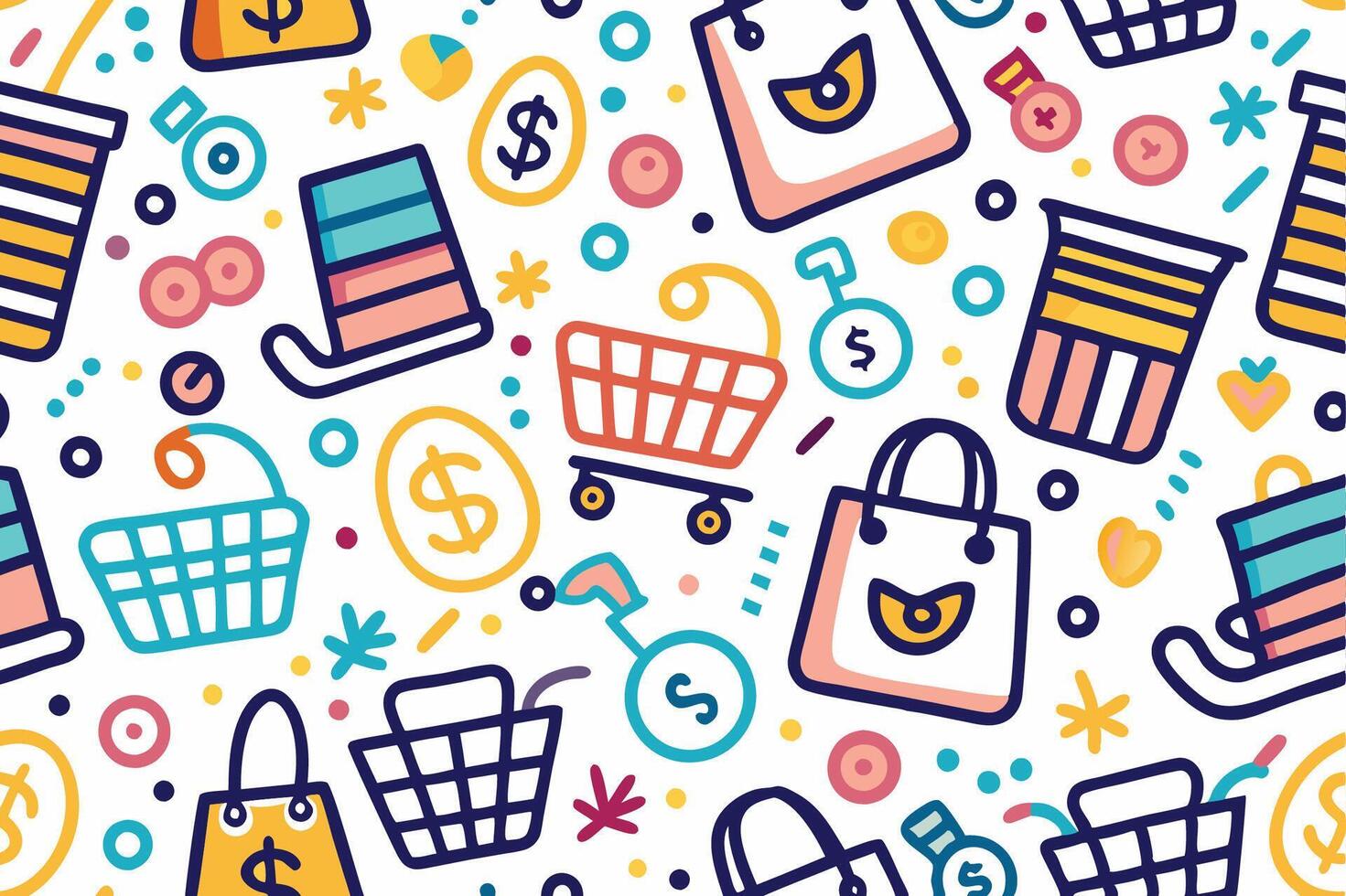 shopping seamless pattern with colorful icons vector