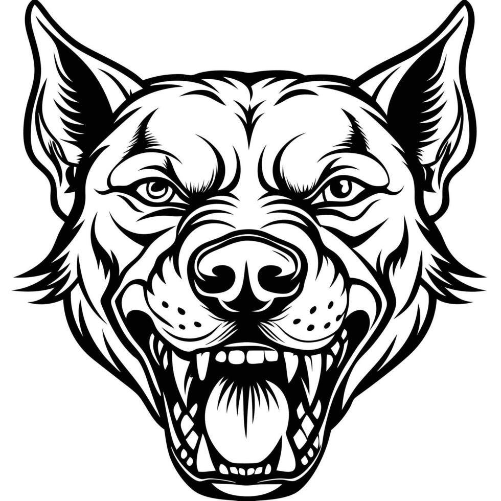 a dog head with its mouth open and teeth showing vector