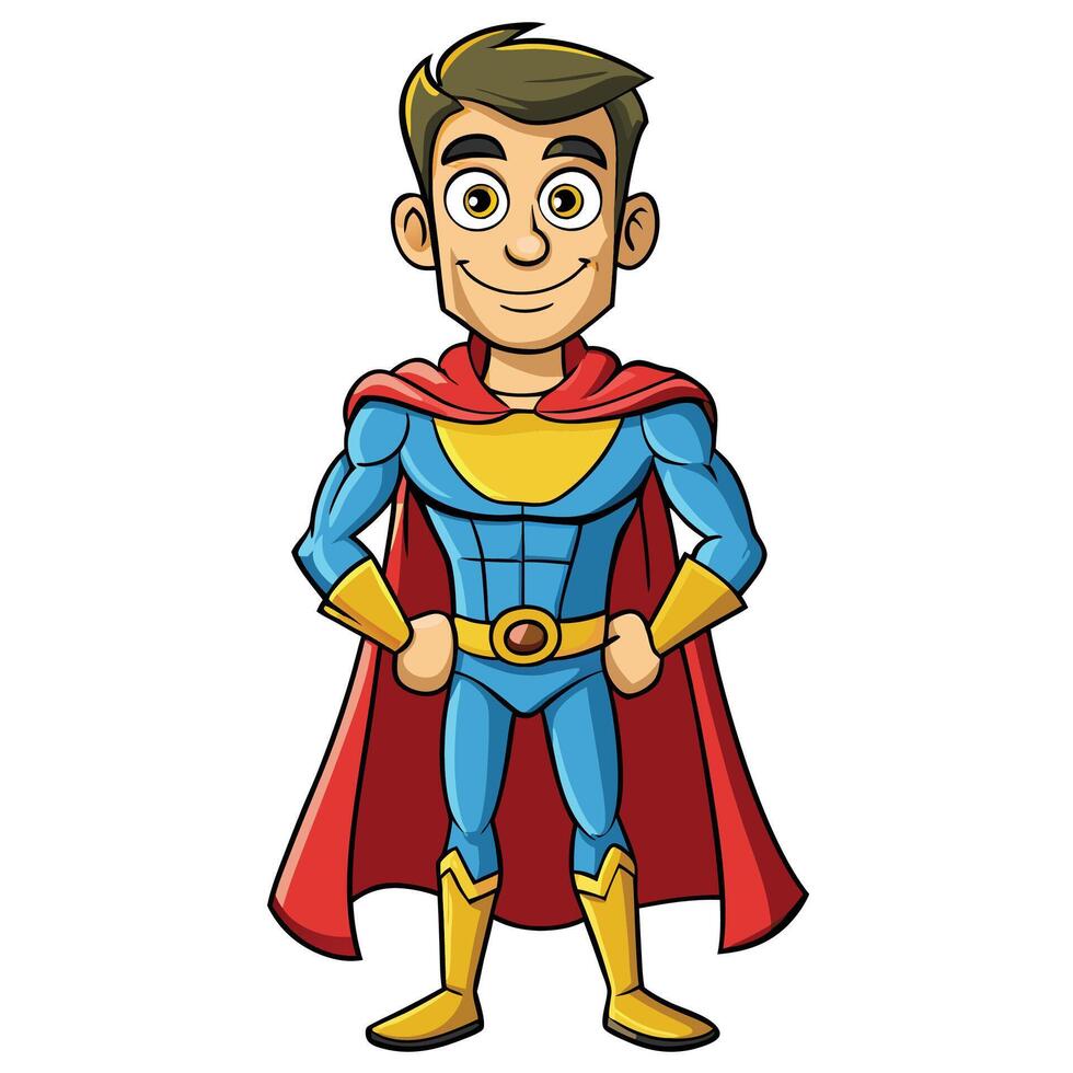 cartoon superhero with cape and red shirt vector