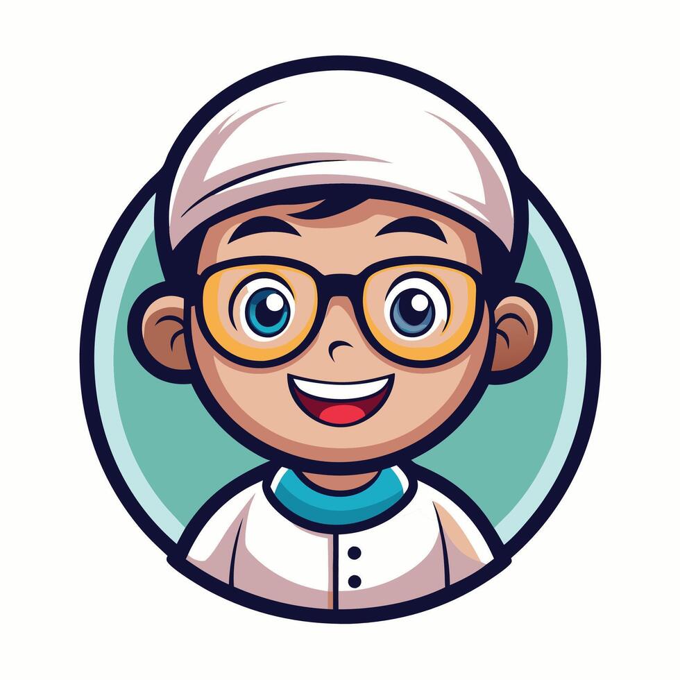 a cartoon boy wearing glasses and a cap vector