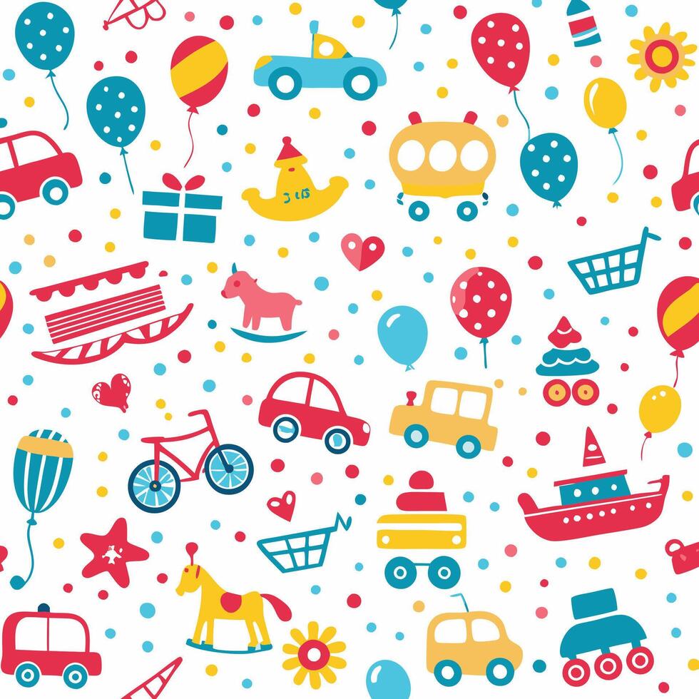 seamless pattern with colorful toys and vehicles vector