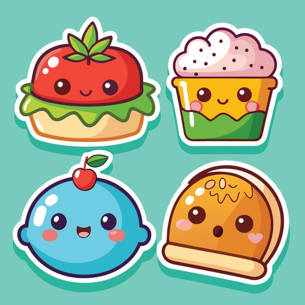 cute food stickers set illustration vector