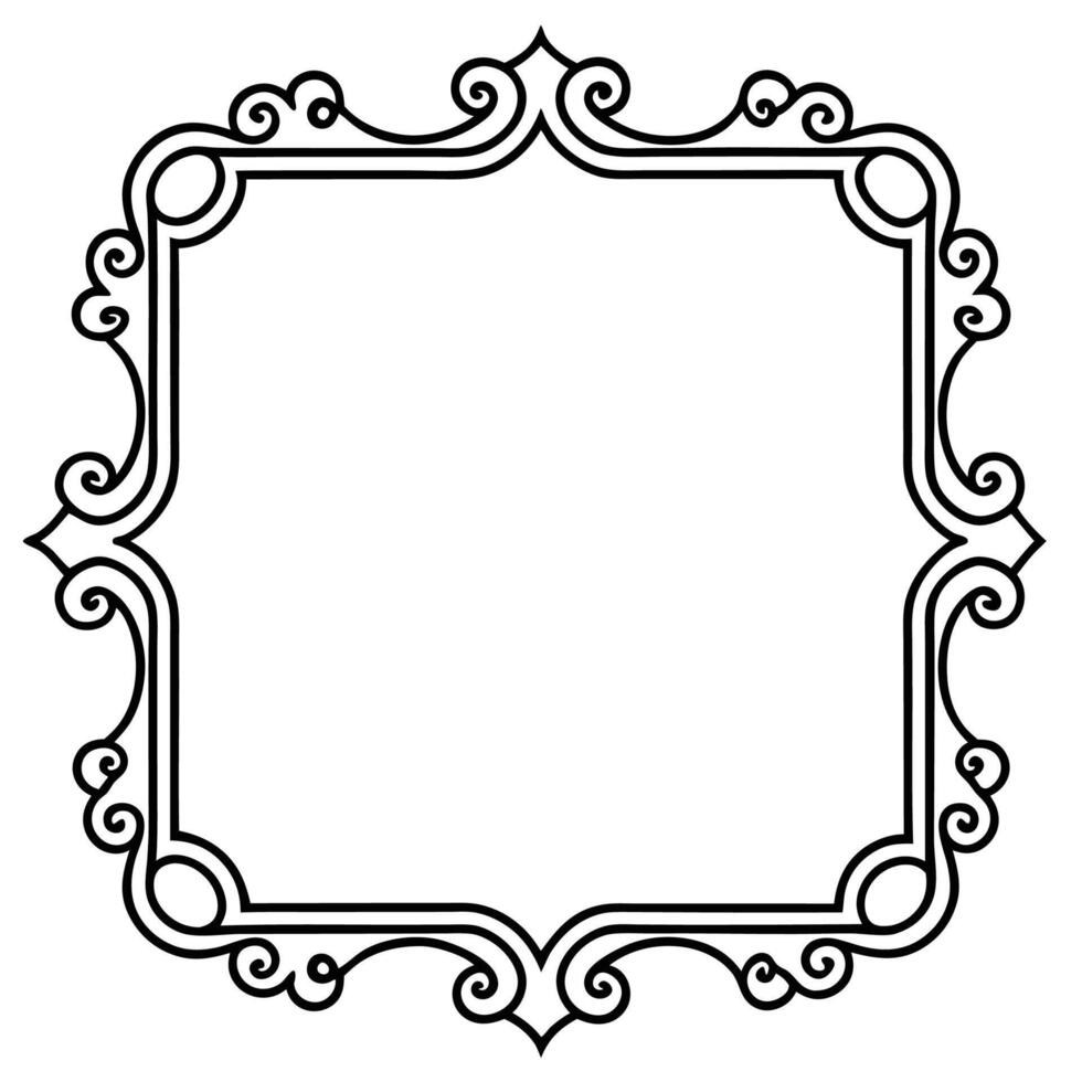 a black and white drawing of a frame with a scroll vector
