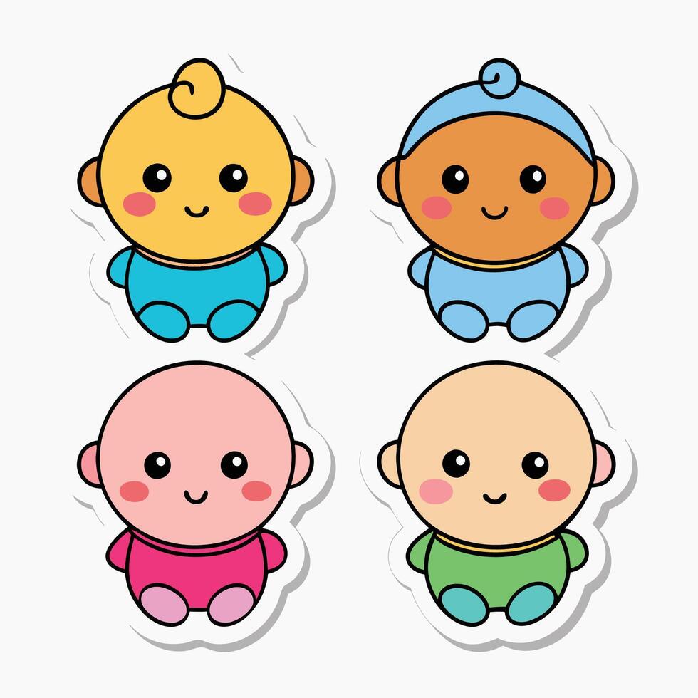 stickers of baby dolls with different colors vector