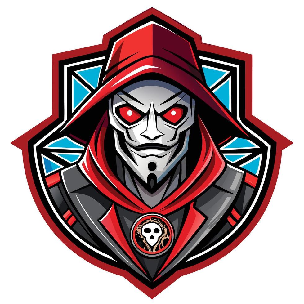 a red hooded man with a red mask on his face vector