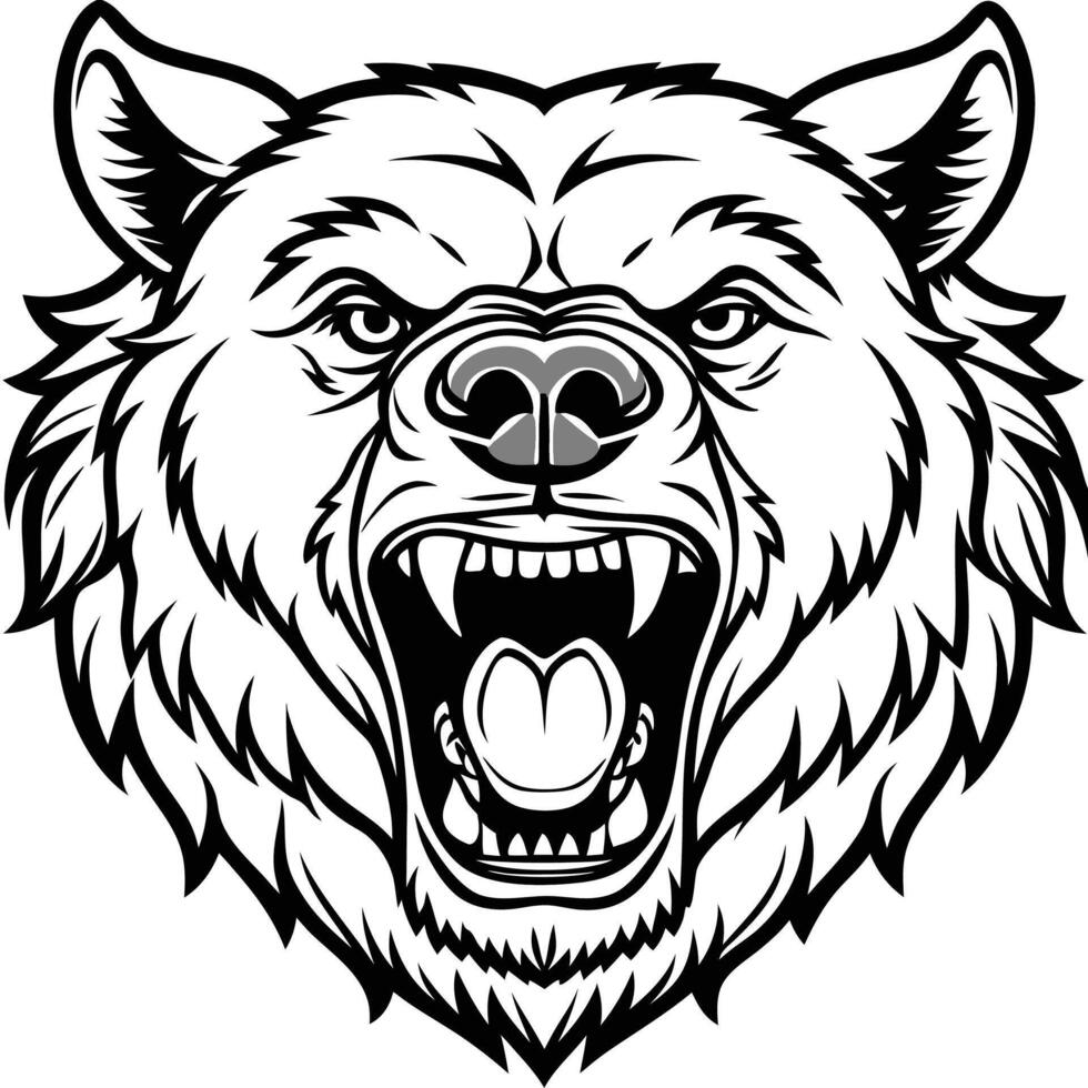 a bear head with its mouth open and its teeth showing vector