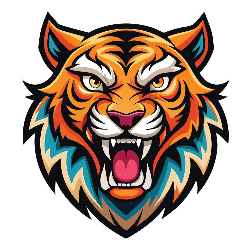 a tiger head with its mouth open vector