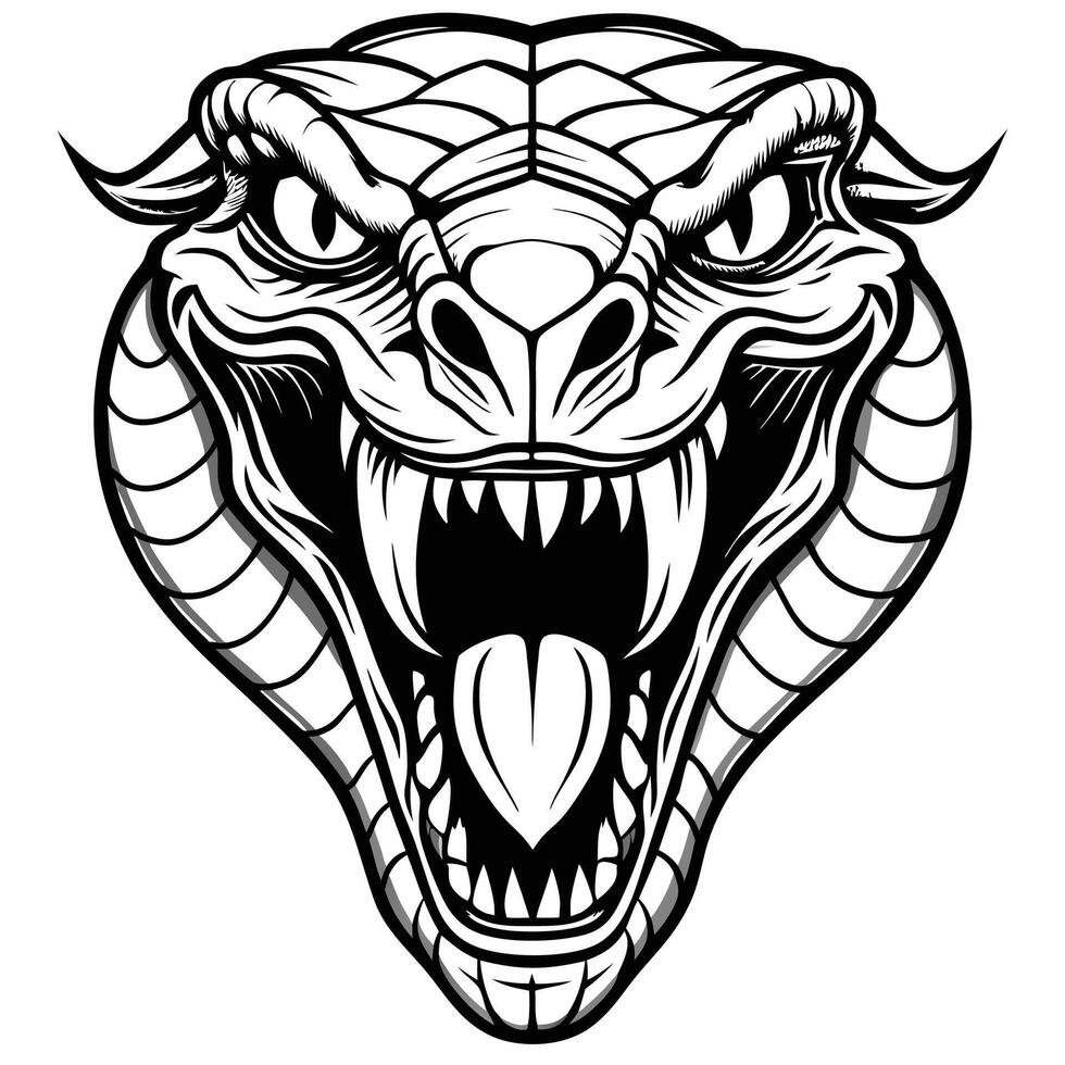 a snake head with its mouth open and its fangs showing vector