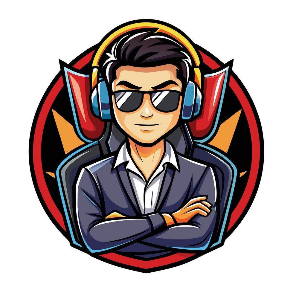 a man in sunglasses and a suit with headphones vector