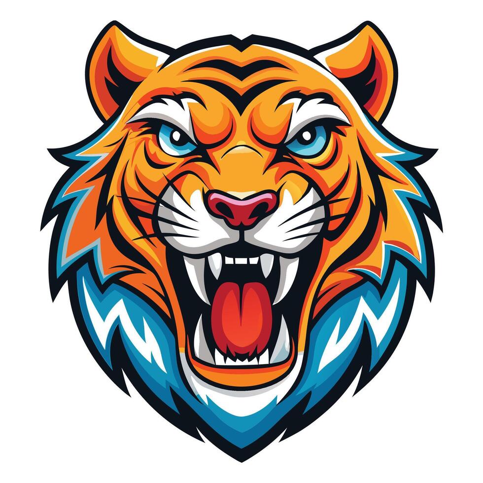 the head of a tiger is shown in a cartoon style vector