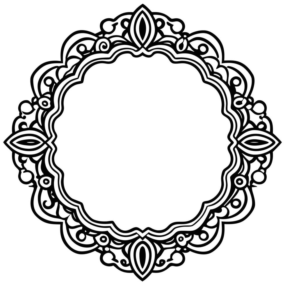 a black and white drawing of a circular frame vector